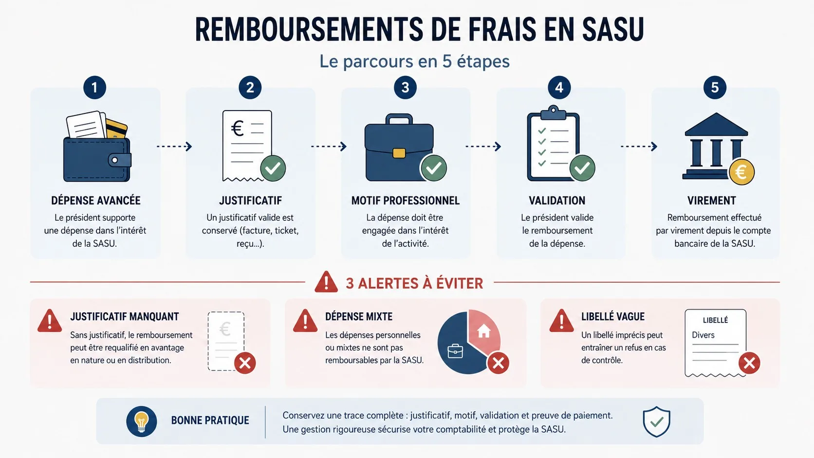 Infographie du circuit de remboursement des frais avancés en SASU.