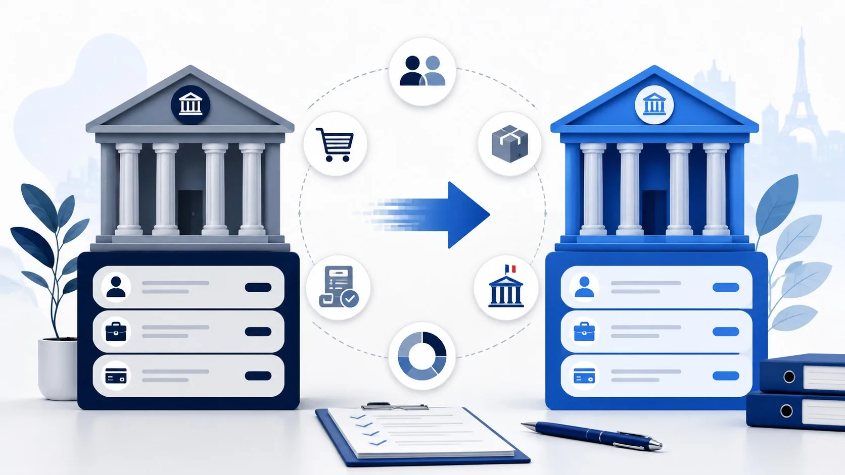 Illustration de la migration des flux bancaires d'une SASU entre deux comptes