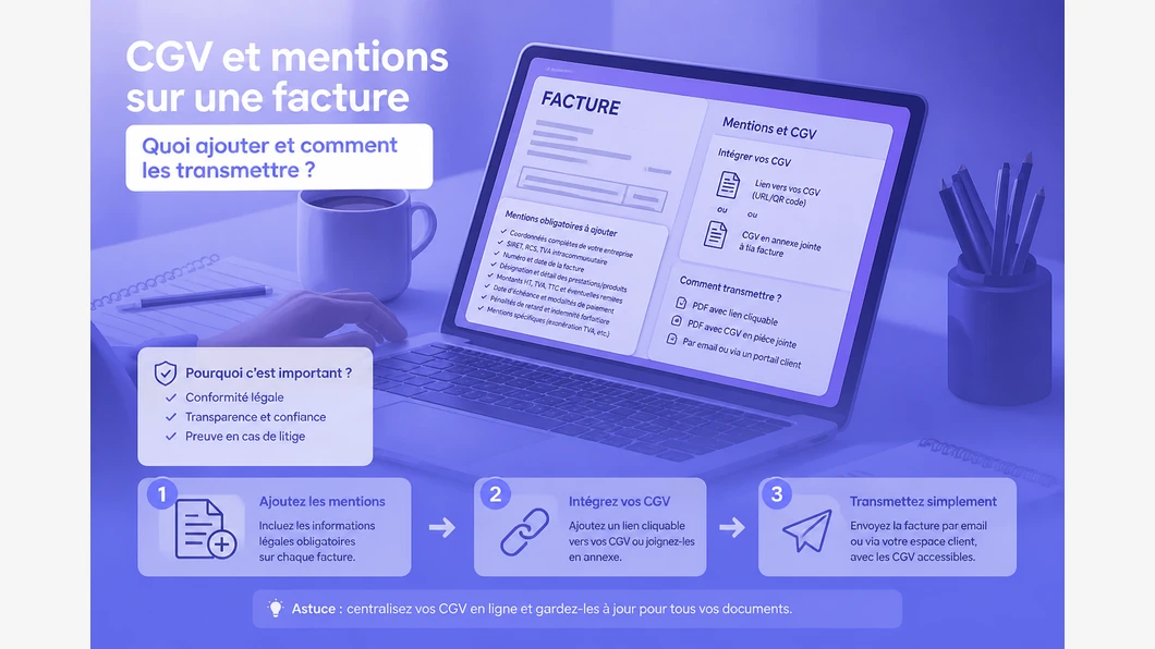 CGV et mentions sur une facture : quoi ajouter et comment les transmettre ?